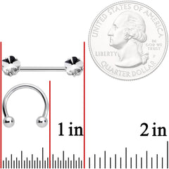 14G 9/16 1/2 Clear Gem Flower Horseshoe Barbell Nipple Ring Set