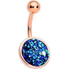 Clear Gem Blue Faux Druzy Rose Gold Tone Belly Ring Set of 4