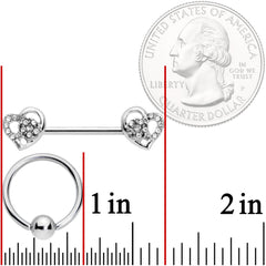 14G 9/16 5/16 Clear Gem Hearts BCR Barbell Nipple Ring Set