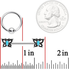 14G Faux Turquoise Butterfly BCR Barbell Nipple Ring Set of 4