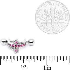 16G 1/2 Pink Gem Cross Crown Cartilage Cuff