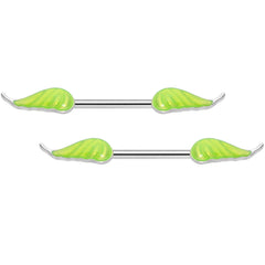 14G 9/16 Glow in the Dark Green Leaf Barbell Nipple Rings