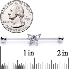 14G White Synthetic Opal Butterfly Industrial Barbell 38mm
