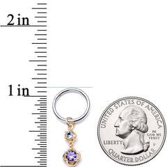 16G 3/8 Blue Purple Gem Flower Dangle Hinged Segment Ring