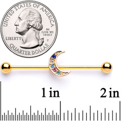 14G Multicolor Gem Gold Tone Moon Industrial Barbell 38mm