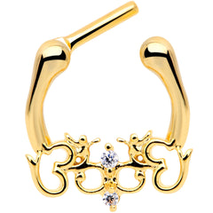 16G 1/4 Clear CZ Gem Gold Tone Abstract Hearts Cartilage Clicker