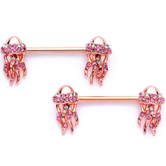 9/16 Clear Gem Rose Gold Tone Jellyfish Barbell Nipple Ring Set