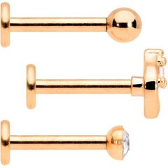 16G 5/16 Clear Gem Rose Gold Tone Internally Threaded Labret Set