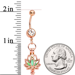 Clear Gem Rose Gold Tone Glow in the Dark Lotus Flower Dangle Belly Ring