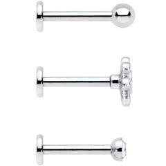 16G 5/16 Clear Gem Flower Top Labret Tragus Set of Three