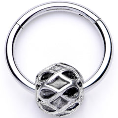 16G 3/8 Geometric Pattern Bead Hinged Segment Ring