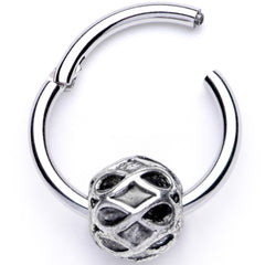 16G 3/8 Geometric Pattern Bead Hinged Segment Ring