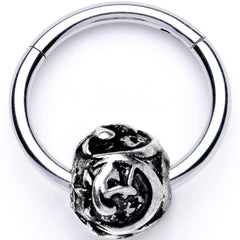 16G 3/8 Abstract Pattern Bead Hinged Segment Ring