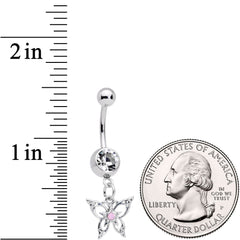 Pink Synthetic Opal Clear Gem Lacy Butterfly Dangle Belly Ring