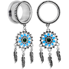 Green Gem Feather Dreamcatcher Screw Fit Tunnel Plug Set