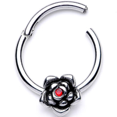16G 3/8 Red Gem Tiny Flower Hinged Segment Ring