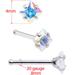 20G 1/4 Aurora Gem Square Multi Size Nose Bone Set of 6