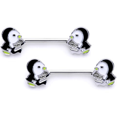 14G 9/16 1/2 Winter Penguins Horseshoe Barbell Nipple Ring Set