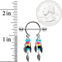 14G 9/16 Multicolor Bead Feather Dangle Nipple Shield Set