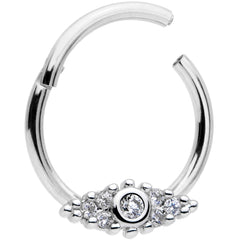 16G 3/8 Clear CZ Gem Art Deco Cat Eye Hinged Septum Segment Ring