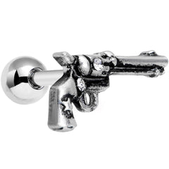 16G 1/4 Clear Gem Rockin' Revolver Gun Cartilage Tragus Earring
