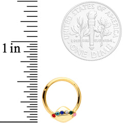 16G 3/8 Multicolor Gem Gold Tone UFO Hinged Segment Ring