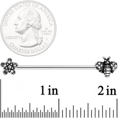 14G Clear Gem Bee Flower Industrial Barbell 38mm