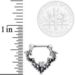 16G 5/16 Clear CZ Gem Abstract Bat Septum Clicker