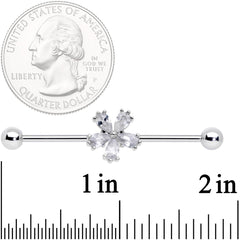 14G Clear CZ Gem Perfect Petals Flower Industrial Barbell 38mm