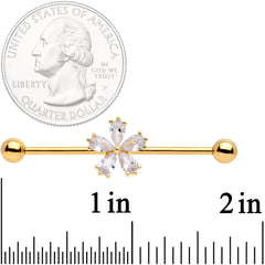 14G Clear CZ Gem Gold Tone Perfect Petals Flower Industrial Barbell 38mm
