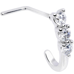 20G Clear CZ Gem Trio Hearts Faux Hoop L Shaped Nose Ring