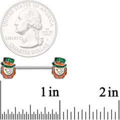 14G 5/8 St Patricks Day Leprechaun Barbell Nipple Ring Set