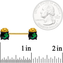 5/8 Gold Tone St Patricks Day Pot O Gold Barbell Nipple Ring Set