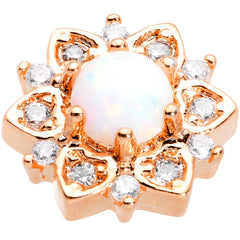 14G White Faux Opal Rose Gold Tone Floral Glam Dermal Anchor Top