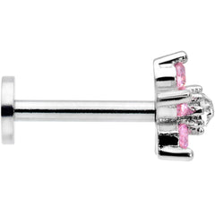 16G 5/16 Clear Pink CZ Gem Star Internally Threaded Labret Tragus