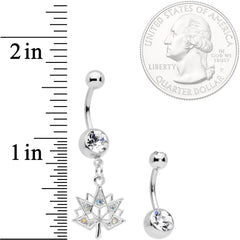 Clear Aurora Gem Maple Leaf Dangle Belly Ring Set of 4