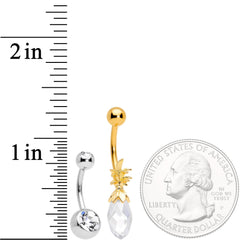 Clear Gem Gold Tone Pineapple Belly Ring Set of 4  Bonus Pack