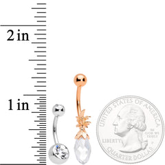 Clear Gem Rose Gold Tone Pineapple Belly Ring Set of 4  Bonus Pack