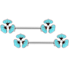 14G Clear Gem Blue Flower Horseshoe Barbell Nipple Ring Set of 4
