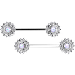 14G 9/16 1/2 White Faux Opal Horseshoe Barbell Nipple Ring Set