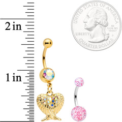 Aurora Gem Gold Tone Angel Wings Pink Confetti Belly Ring Set of 3