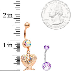 Aurora Gem Rose Gold Tone Angel Wings Purple Confetti Belly Ring Set of 2