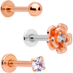 16G 5/16 Clear Gem Flower Internally Threaded Labret Set of 3