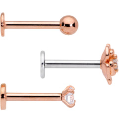 16G 5/16 Clear Gem Flower Internally Threaded Labret Set of 3