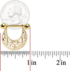 14G 9/16 Clear CZ Gem Gold Tone Abstract Heart Nipple Shield Set