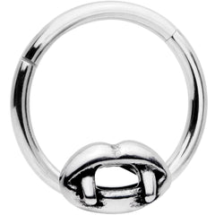 16G 3/8 Halloween Vampires Kiss Fangs Hinged Segment Ring