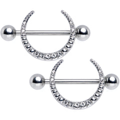 14G 9/16 Clear Gem Sliver Crescent Moon Nipple Shield Set