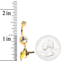 Clear Gem Gold Tone Banana Peel Gun Dangle Belly Ring