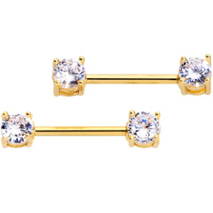 14G 9/16 Clear CZ Gem Gold Tone Barbell Nipple Ring Set