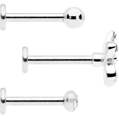 16G 5/16 Clear Gem White Flower Labret Set of 3